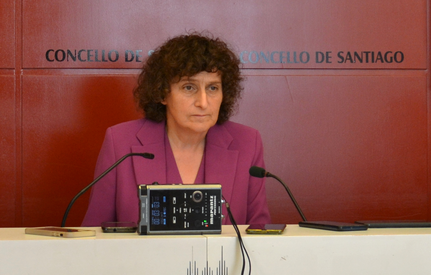 A alcaldesa Goretti Sanmartín na rolda de prensa desta mañá